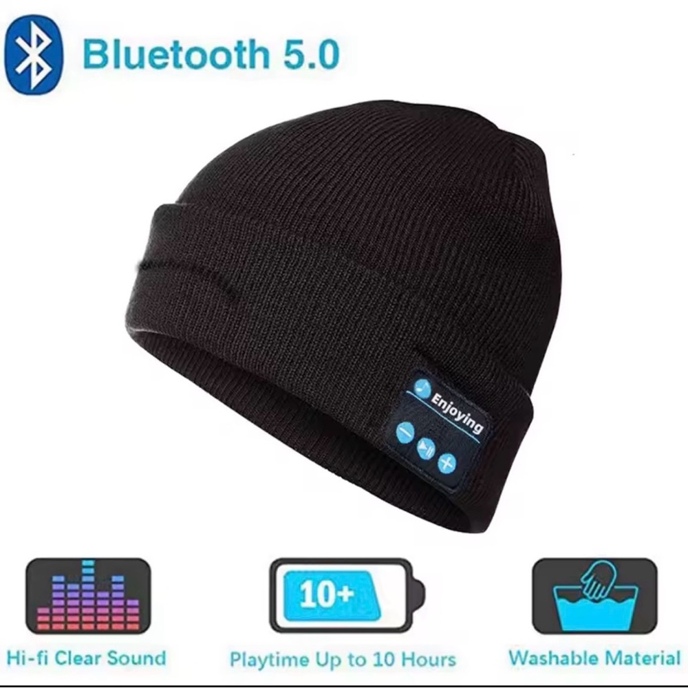 Bluetooth 5.0 Black Beanie with Hi-fi Sound